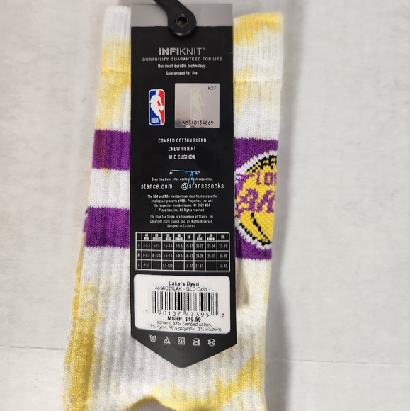 NWT Men's Los Angeles Lakers Tie Dye Stance Crew Socks - Picture 3 of 15